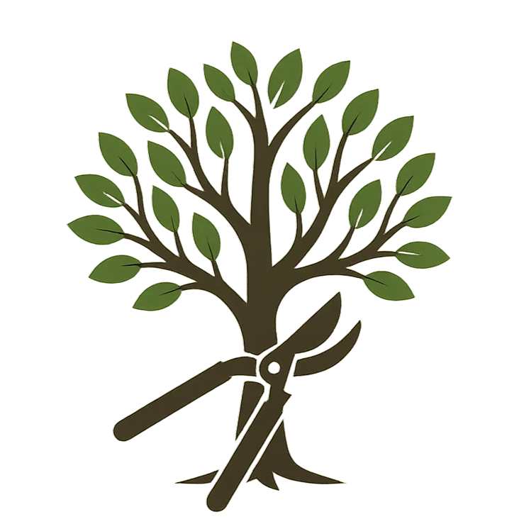 Ilustración de un árbol verde acompañado de unas tijeras de podar, simbolizando servicios profesionales de podas y talas en altura, perfectos para destacar trabajos de mantenimiento y cuidado de jardines y áreas verdes.